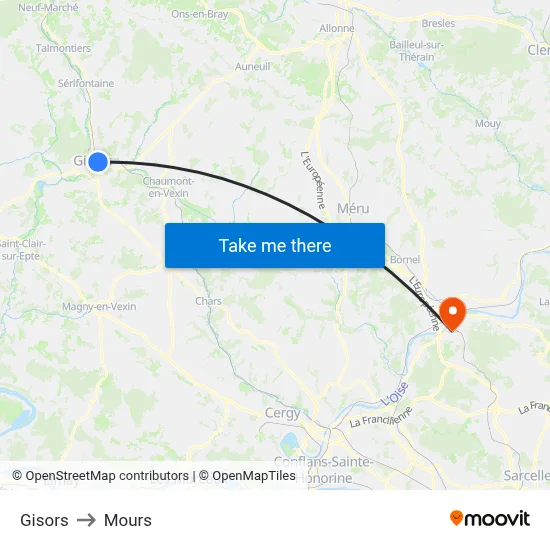 Gisors to Mours map