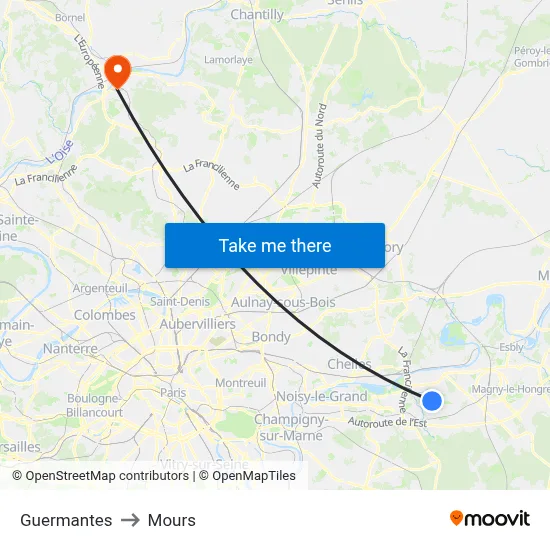 Guermantes to Mours map
