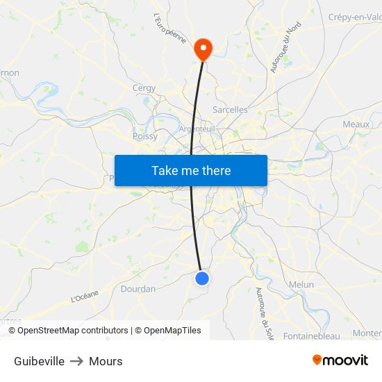 Guibeville to Mours map