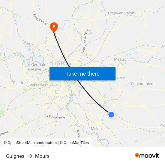 Guignes to Mours map