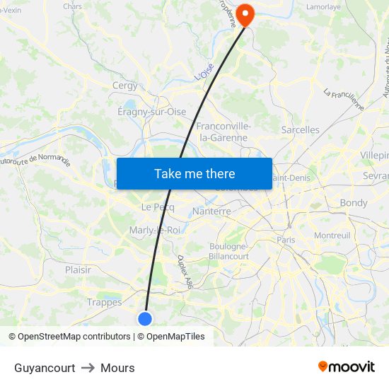 Guyancourt to Mours map