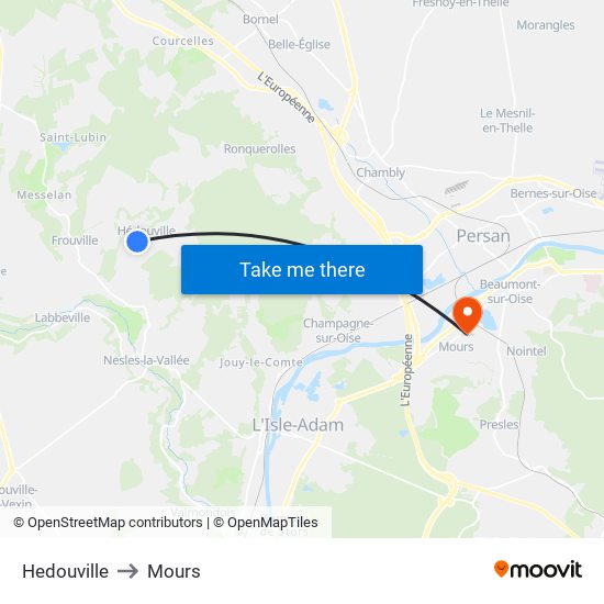 Hedouville to Mours map