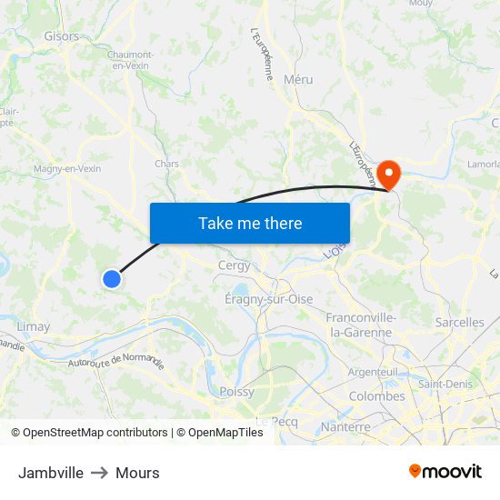 Jambville to Mours map