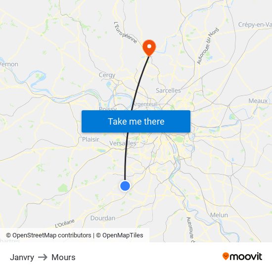 Janvry to Mours map