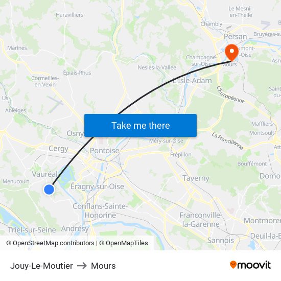 Jouy-Le-Moutier to Mours map