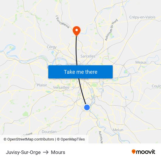 Juvisy-Sur-Orge to Mours map