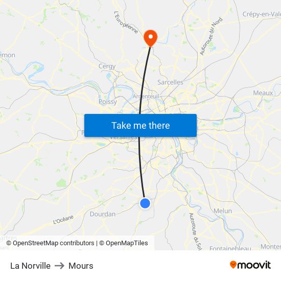 La Norville to Mours map
