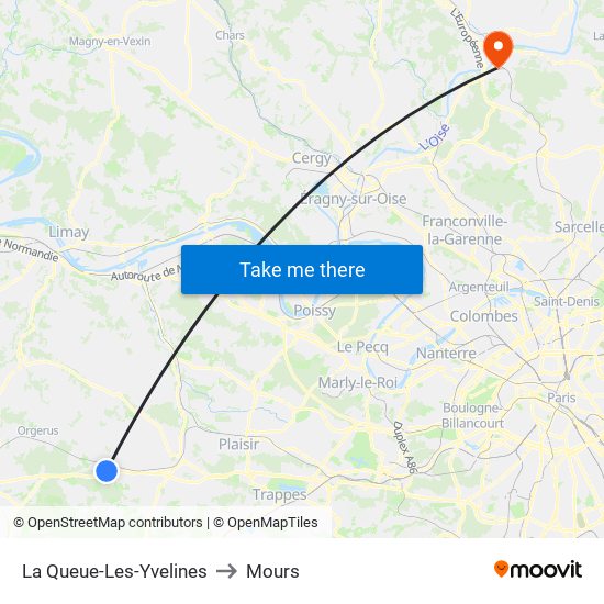 La Queue-Les-Yvelines to Mours map