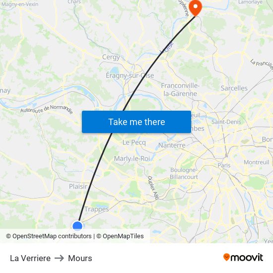 La Verriere to Mours map