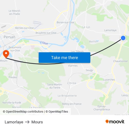 Lamorlaye to Mours map