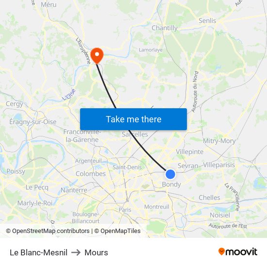 Le Blanc-Mesnil to Mours map