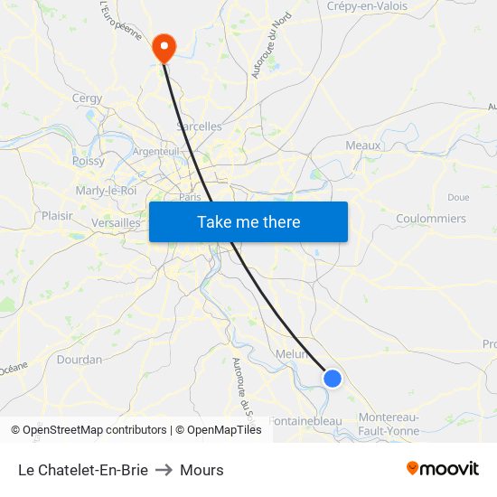 Le Chatelet-En-Brie to Mours map