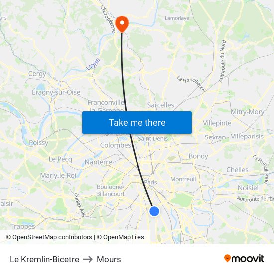 Le Kremlin-Bicetre to Mours map