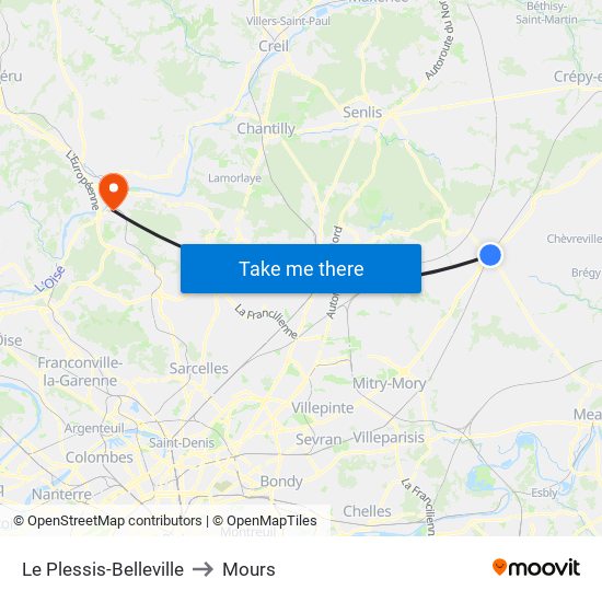 Le Plessis-Belleville to Mours map