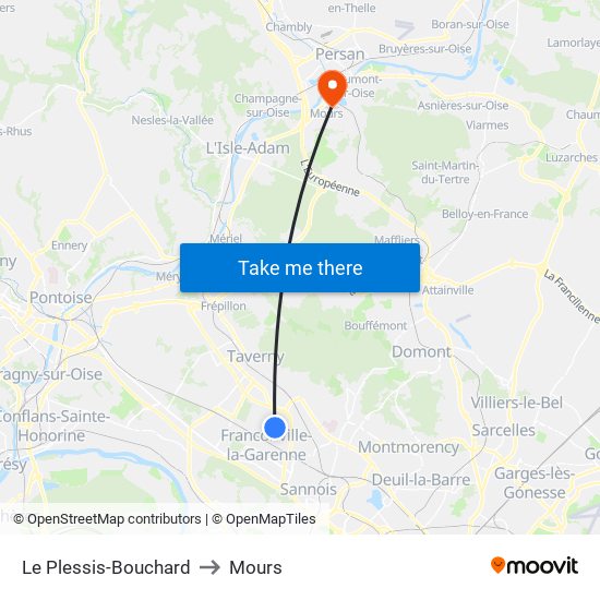 Le Plessis-Bouchard to Mours map