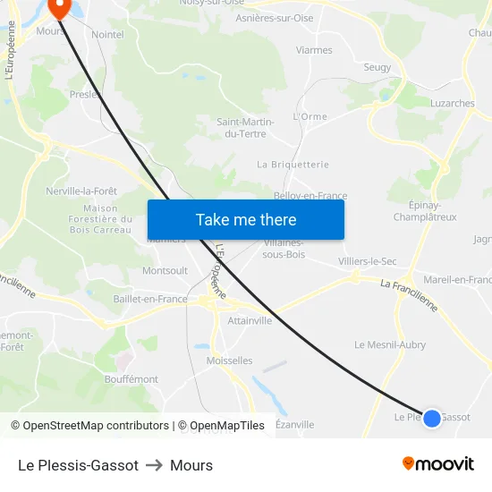 Le Plessis-Gassot to Mours map