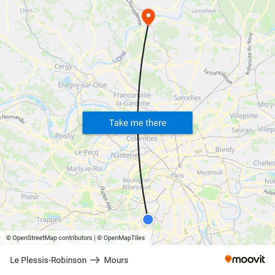 Le Plessis-Robinson to Mours map