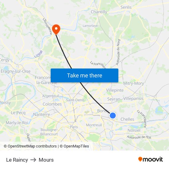 Le Raincy to Mours map