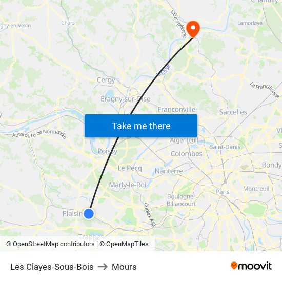 Les Clayes-Sous-Bois to Mours map