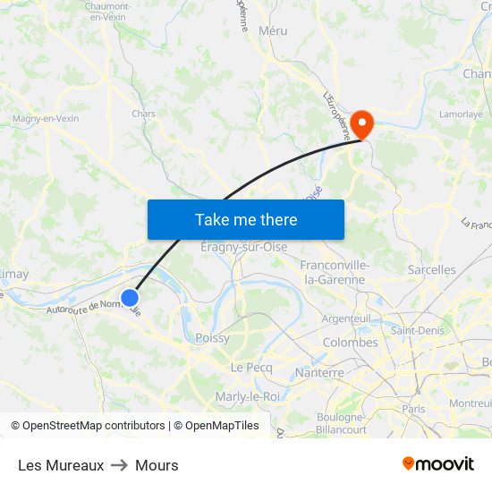 Les Mureaux to Mours map