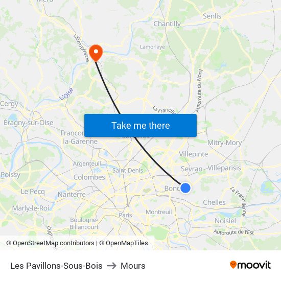 Les Pavillons-Sous-Bois to Mours map