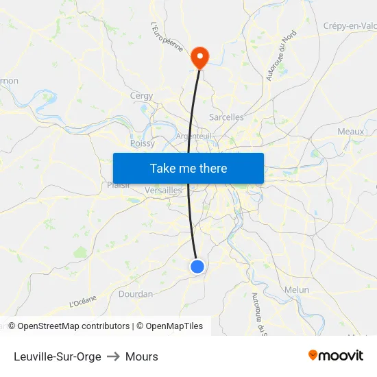 Leuville-Sur-Orge to Mours map
