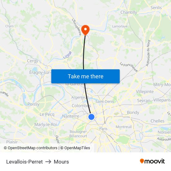 Levallois-Perret to Mours map