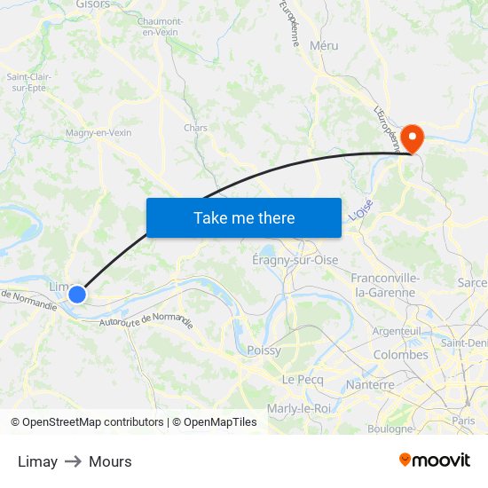 Limay to Mours map