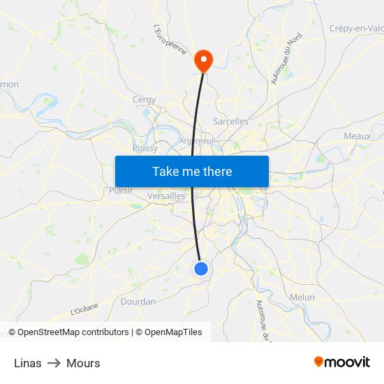 Linas to Mours map