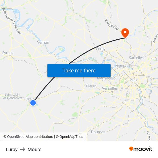 Luray to Mours map