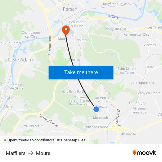 Maffliers to Mours map