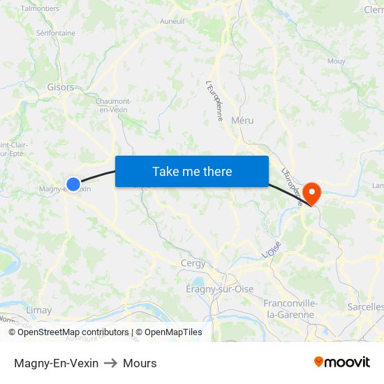 Magny-En-Vexin to Mours map