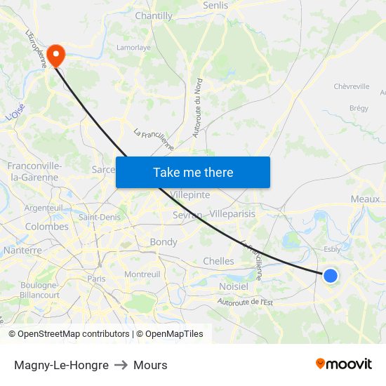 Magny-Le-Hongre to Mours map