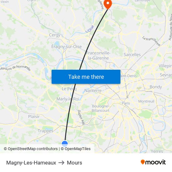 Magny-Les-Hameaux to Mours map