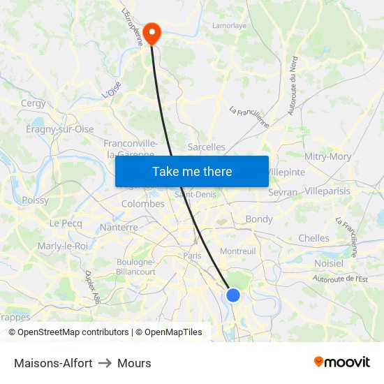 Maisons-Alfort to Mours map