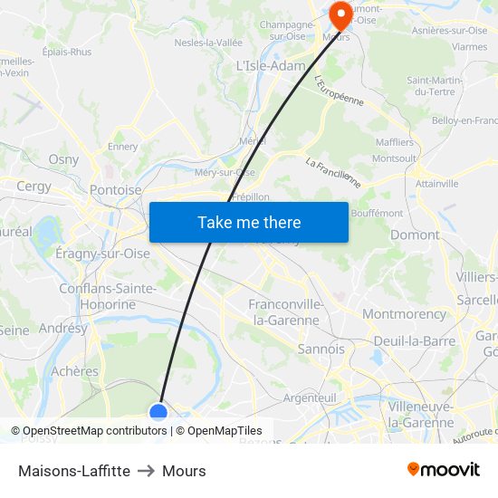 Maisons-Laffitte to Mours map