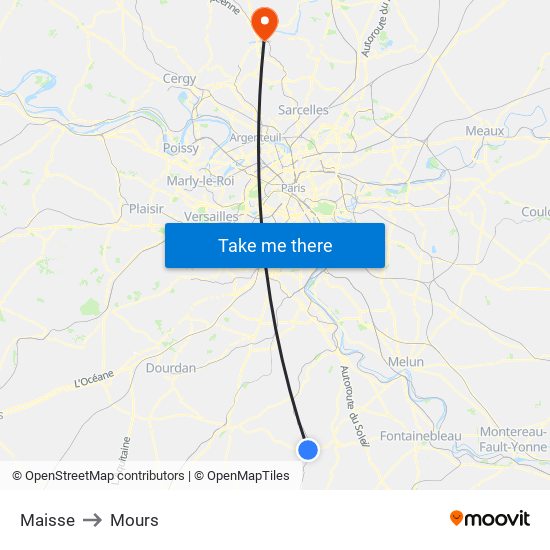 Maisse to Mours map