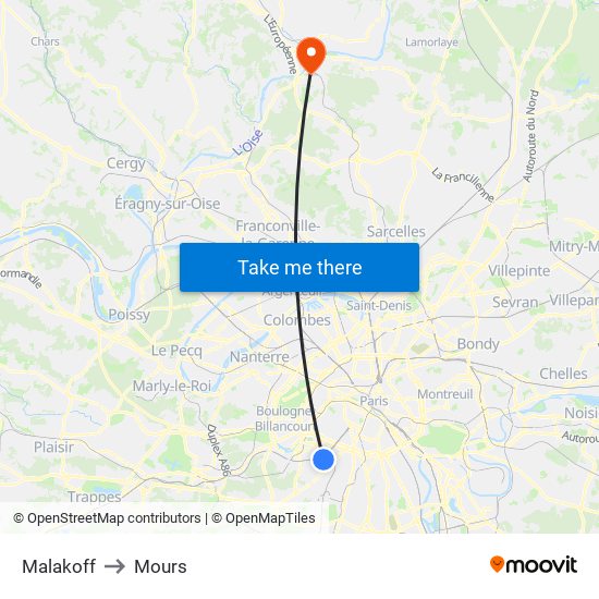 Malakoff to Mours map