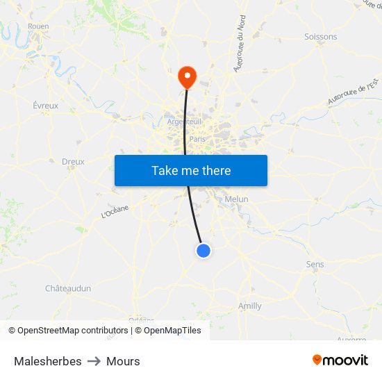 Malesherbes to Mours map