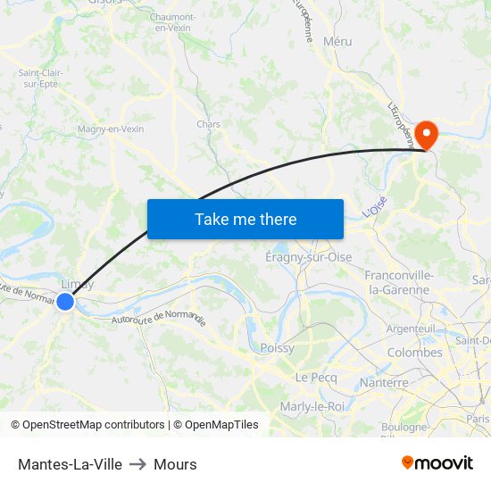 Mantes-La-Ville to Mours map