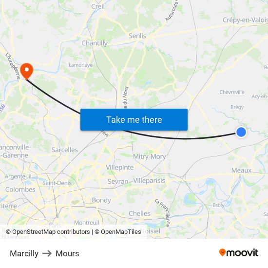 Marcilly to Mours map