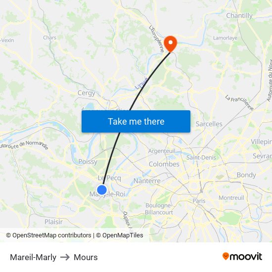Mareil-Marly to Mours map