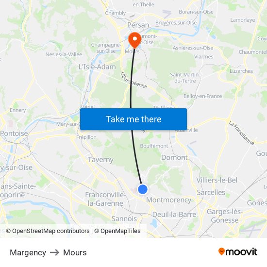 Margency to Mours map