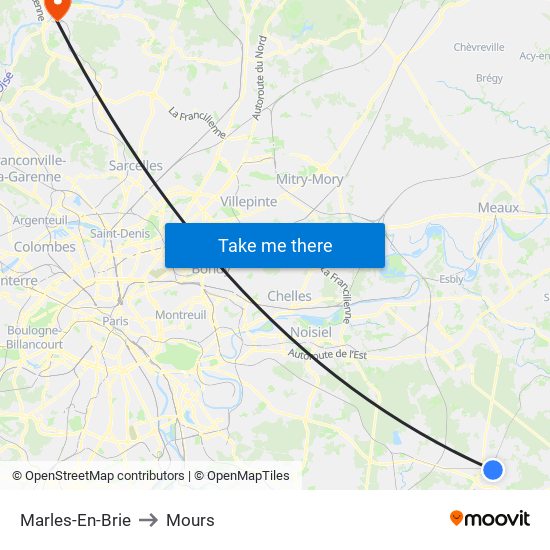 Marles-En-Brie to Mours map