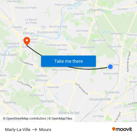 Marly-La-Ville to Mours map