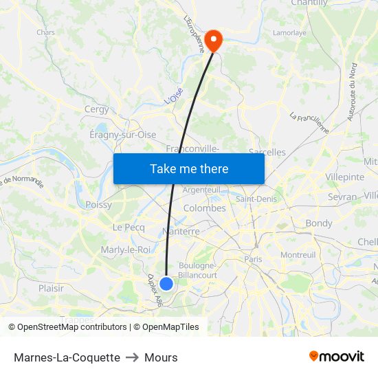 Marnes-La-Coquette to Mours map