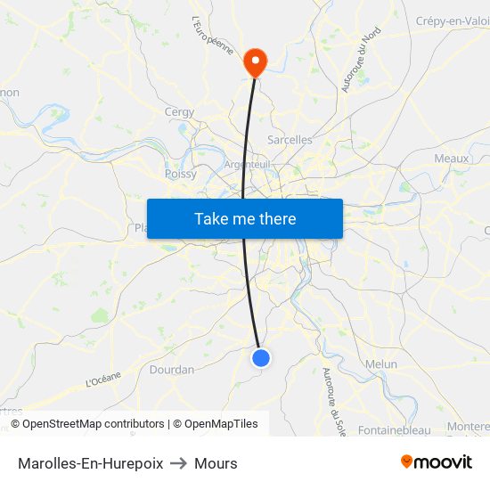 Marolles-En-Hurepoix to Mours map