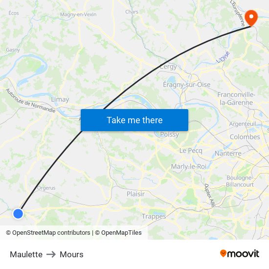 Maulette to Mours map