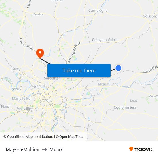 May-En-Multien to Mours map