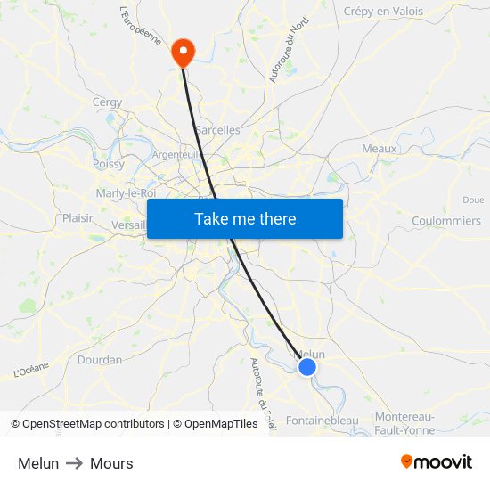 Melun to Mours map